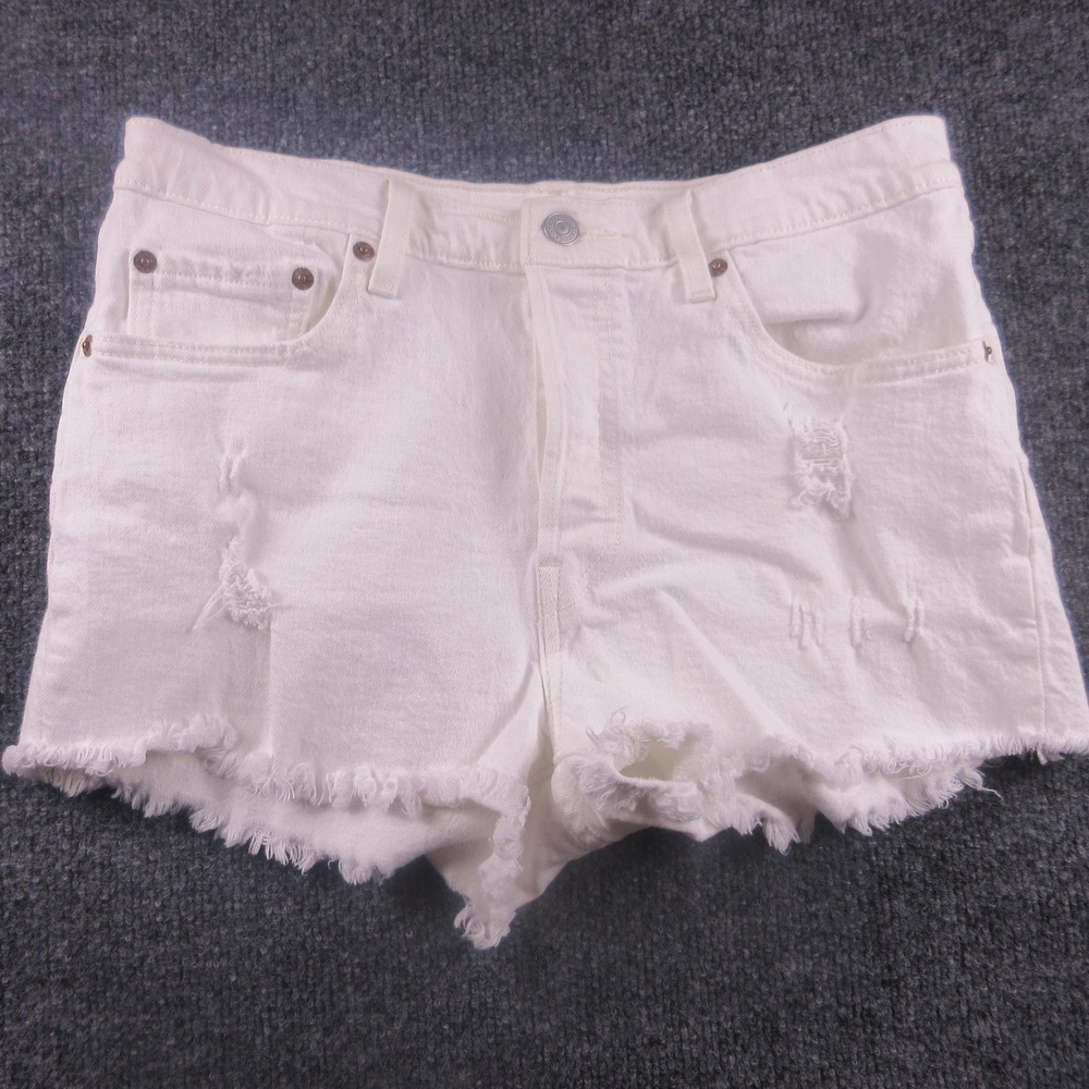 Levis 501 Shorts Womens W29 White‎ Denim Cutoff Distressed Frayed Hem 3" Inseam